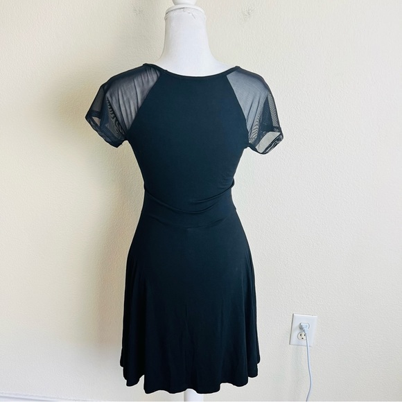 Forever 21 Black Mesh Sleeve Baseball Skater Mini Dress - Picture 3 of 4
